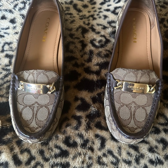 Coach | Shoes | Coach Brown And Gold Flats With Signature Design | Poshmark